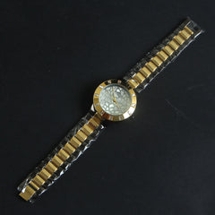 Two Tone Black & Golden Womans Watch White Dial Base