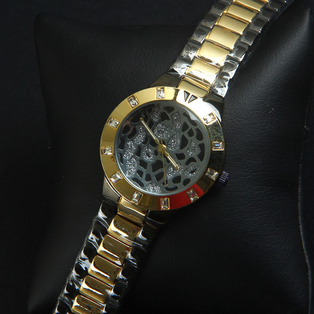 Two Tone Black & Golden Womans Watch Black Dial Base