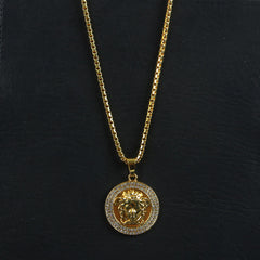 Mens Chain Locket Gold Lion Style Big