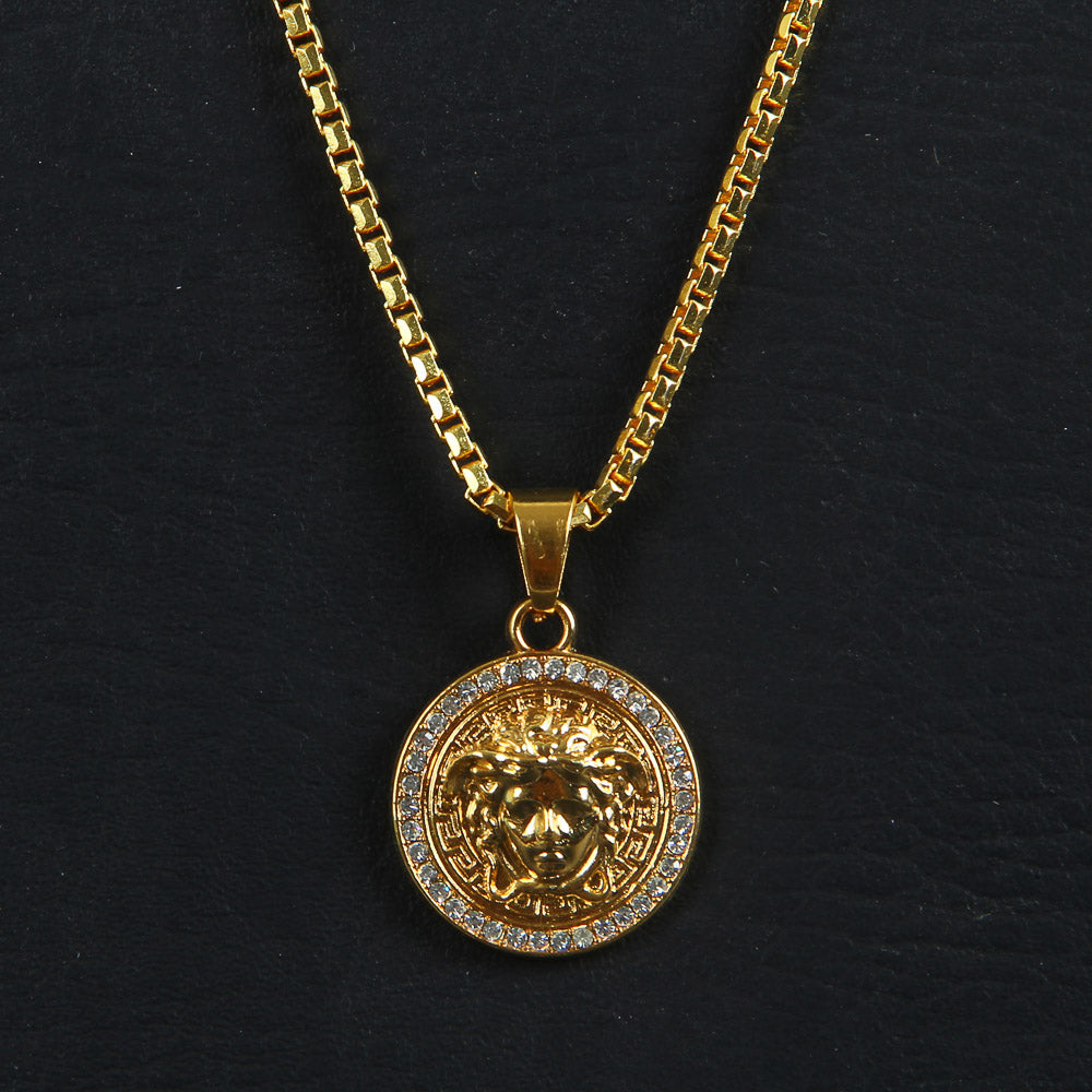 Mens Chain Locket Gold Lion Style Small