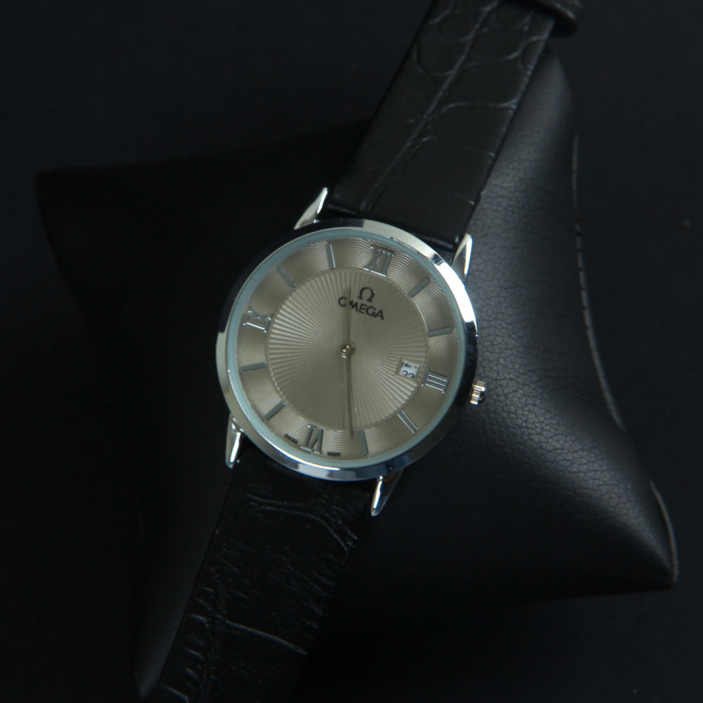 Silver Dial Black Leather Strap 1196 Wrist Watch