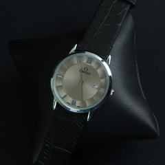 Silver Dial Black Leather Strap 1196 Wrist Watch