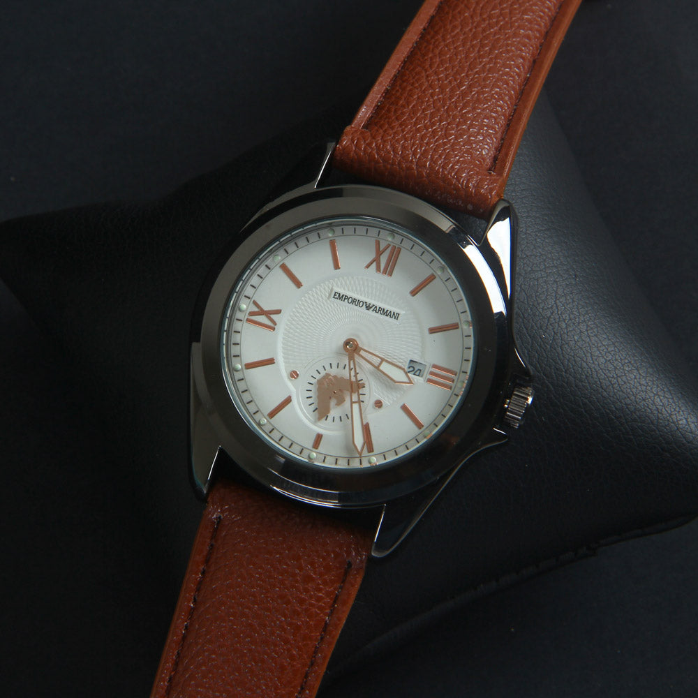 Brown Strap White Dial 1177 Men's Wrist Watch
