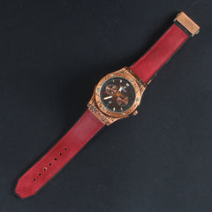 Red Leather Strap 1167 Men's Wrist Watch