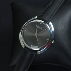 Women Wrist Watch Black Strap Silver Dial