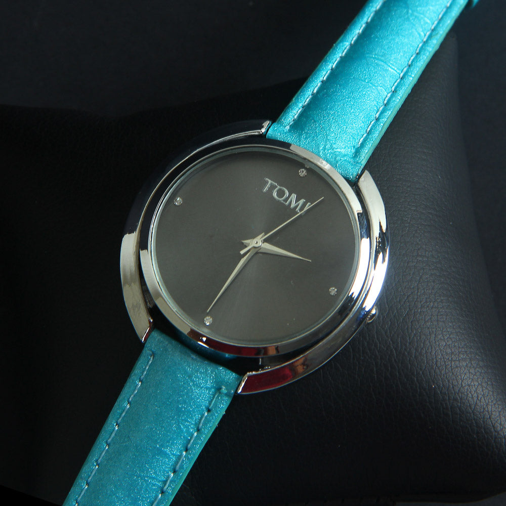 Women Wrist Watch Cyan Strap Silver Dial