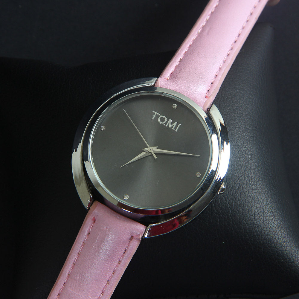 Women Wrist Watch Light Pink Strap Silver Dial