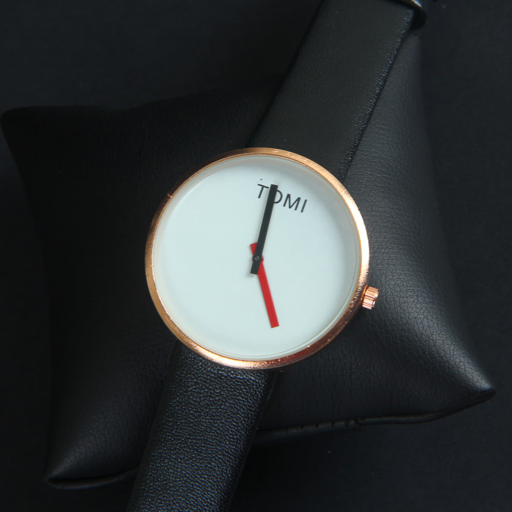 Black Strap Rosegold Dial Wrist Watch For Men & Women