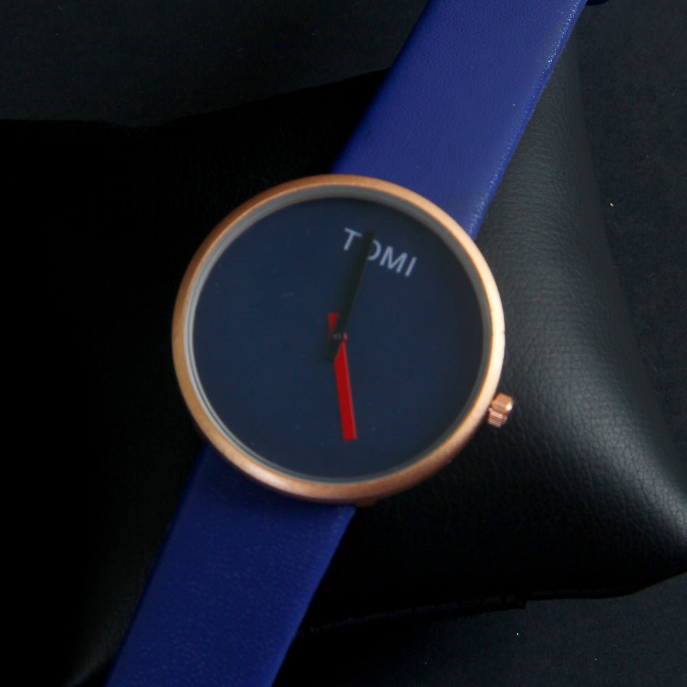 Blue Strap Rosegold Dial Wrist Watch For Men & Women