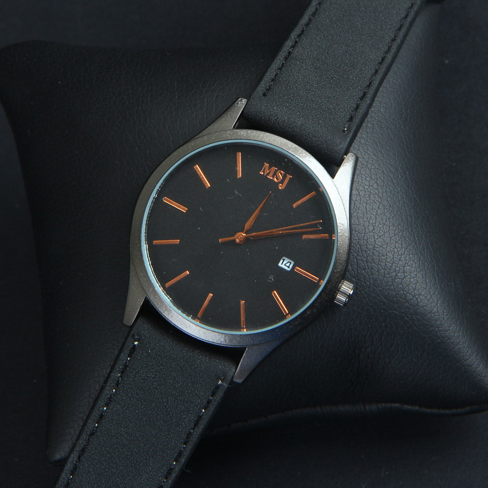 Black Leather Strap Black Dial with MJ2012 Wrist Watch
