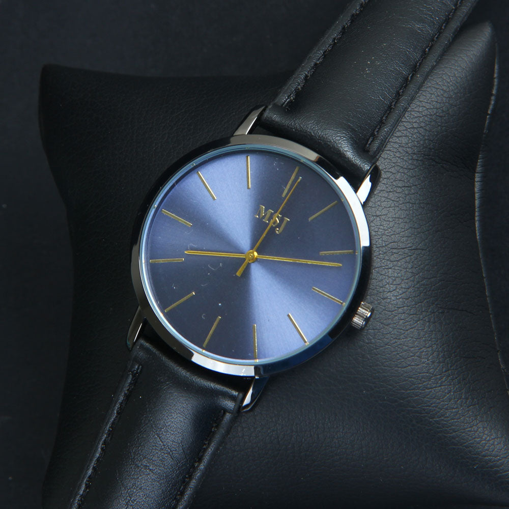 Black Leather Strap Black Dial Fashion MJ2010 Wrist Watch