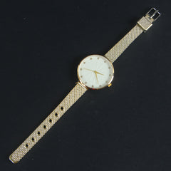 Women Wrist Watch Golden Strap with Golden Dial White