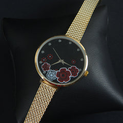 Women Wrist Watch Golden Strap with Golden Dial