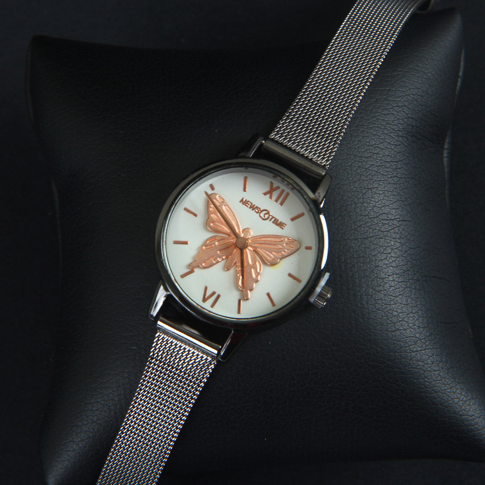 Women Wrist Watch Grey Strap with Black Dial S