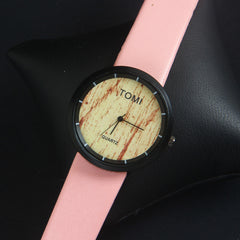 Pink Strap Black Dial Wrist Watch