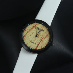 White Strap Black Dial Wrist Watch