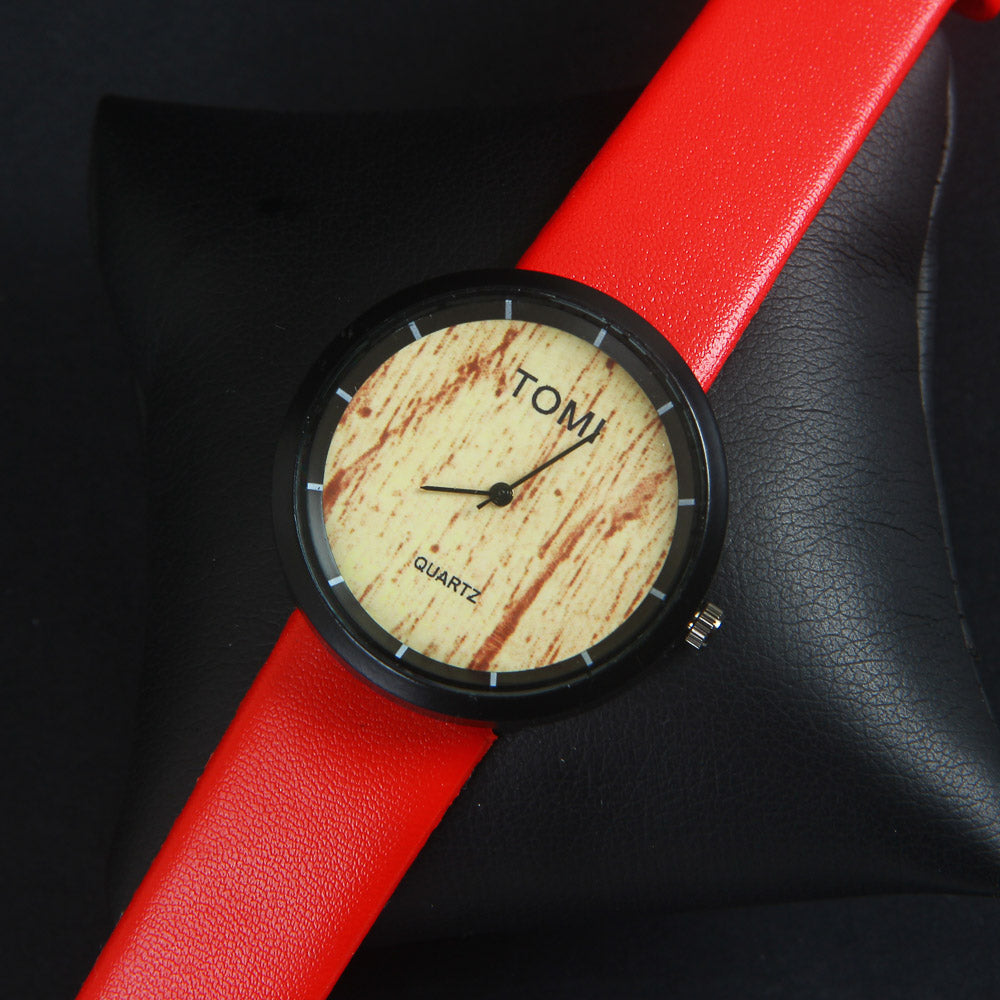 Red Strap Black Dial Wrist Watch