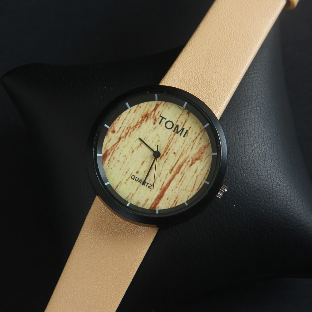 Beige Strap Black Dial Wrist Watch 1
