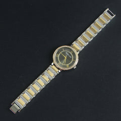 Two Tone Women Chain Wrist Watch Golden Black MK
