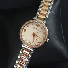 Two Tone Women Chain Wrist Watch Rosegold Pink G