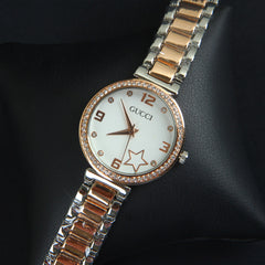 Two Tone Women Chain Wrist Watch Rosegold White G