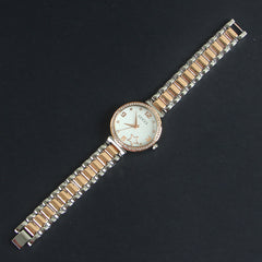 Two Tone Women Chain Wrist Watch Rosegold White G