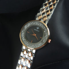 Two Tone Women Chain Wrist Watch Rosegold Black V