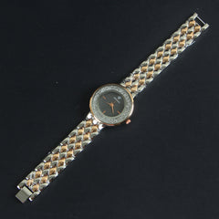 Two Tone Women Chain Wrist Watch Rosegold Black V