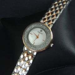 Two Tone Women Chain Wrist Watch Rosegold White V