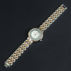 Two Tone Women Chain Wrist Watch Rosegold White V