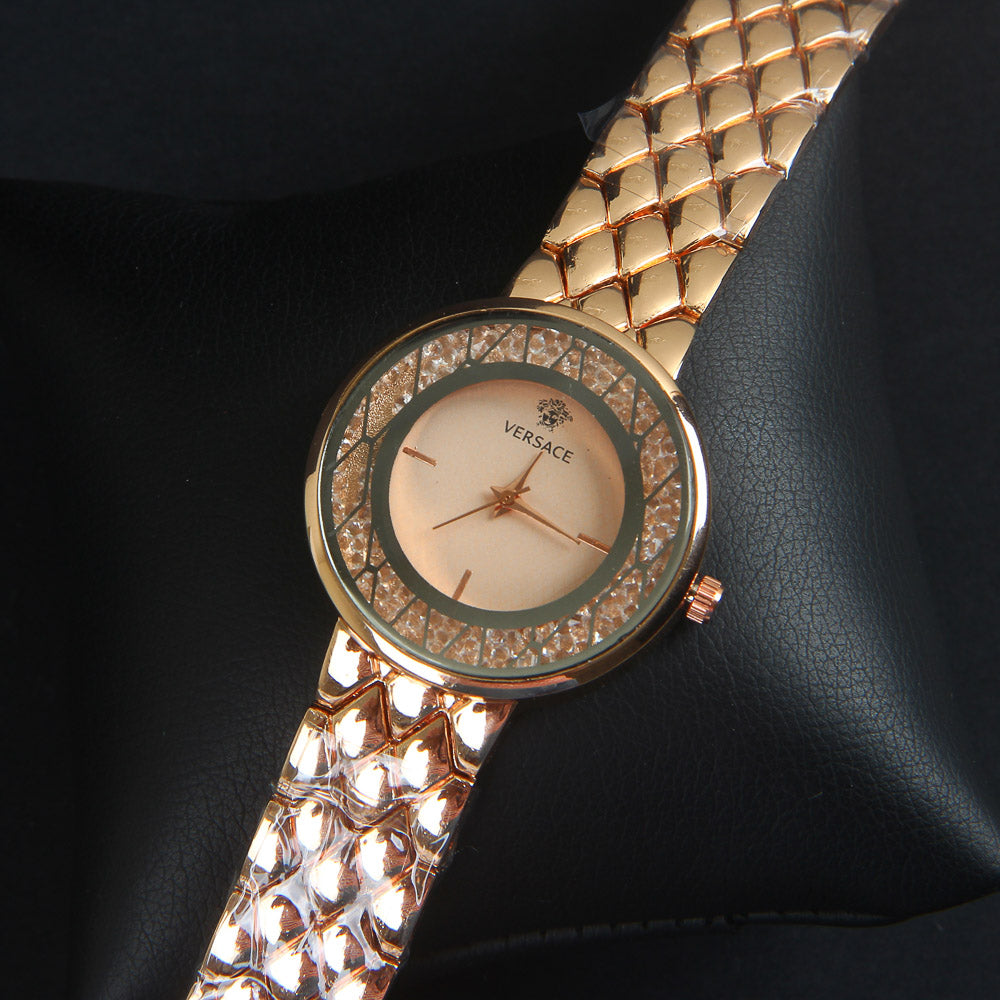 Women Chain Wrist Watch Rosegold Pink V