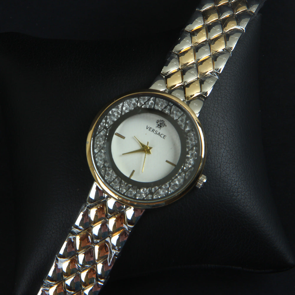 Two Tone Women Chain Wrist Watch Golden White V