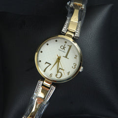 Two Tone Women Chain Wrist Watch Golden White CK