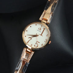 Women Chain Wrist Watch Rosegold White CK
