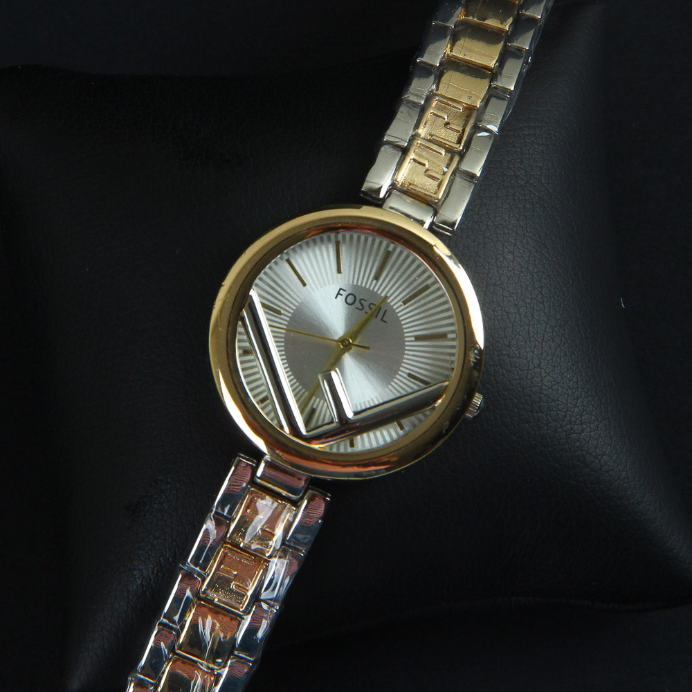 Two Tone Women Chain Wrist Watch White F