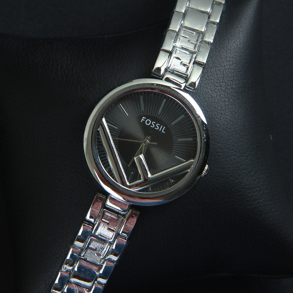 Women Chain Wrist Watch Silver Black F