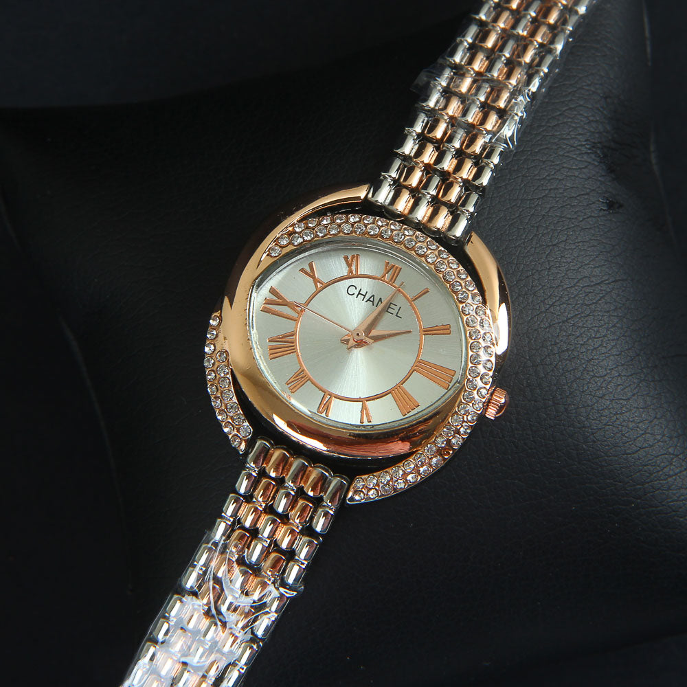 Two Tone Women Chain Wrist Watch Rosegold Silver C
