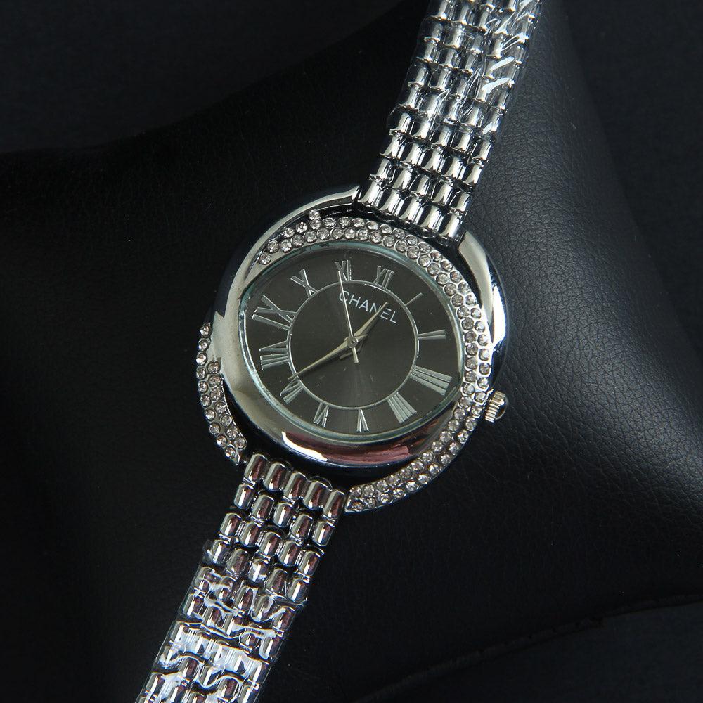 Women Chain Wrist Watch Silver Black C