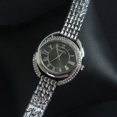 Women Chain Wrist Watch Silver Black C