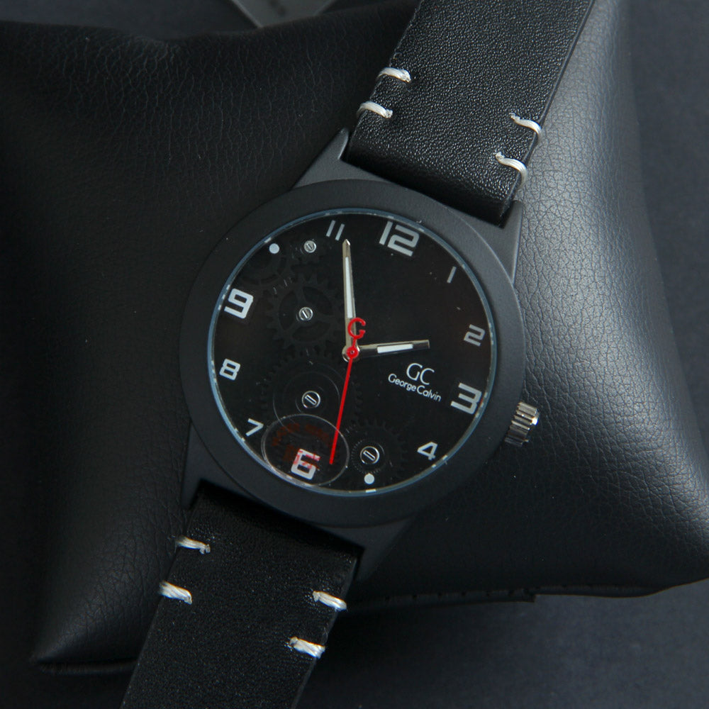 Mens GC Wrist Watch Black Strap with Black Dial