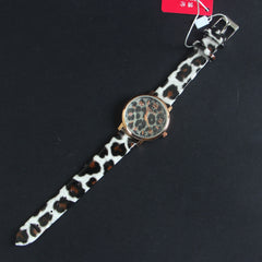 White Leather Strap Rosegold Dial Women Wrist Watch 1