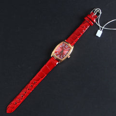 Red Leather Strap Rosegold Dial Women Wrist Watch