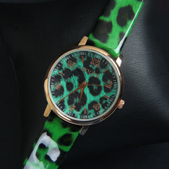 Green Strap Rosegold Dial Women Wrist Watch