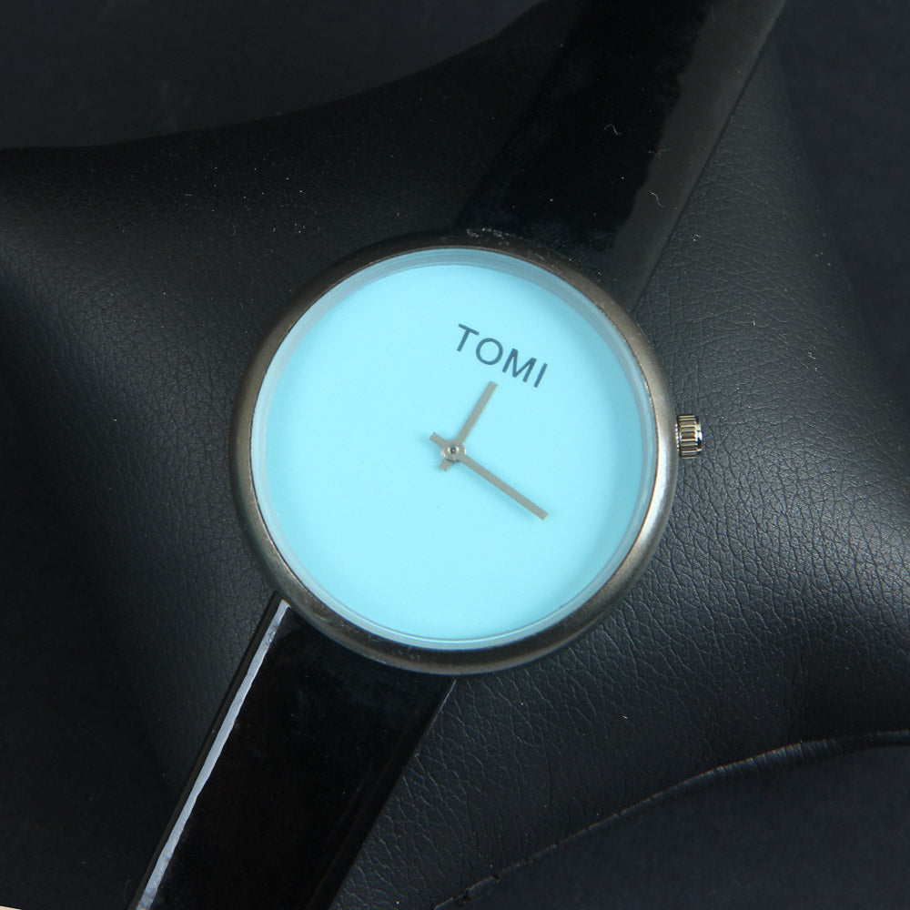 Black Strap Cyan Dial Wrist Watch