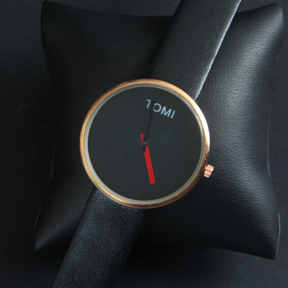 Black Strap Rosegold Dial Wrist Watch