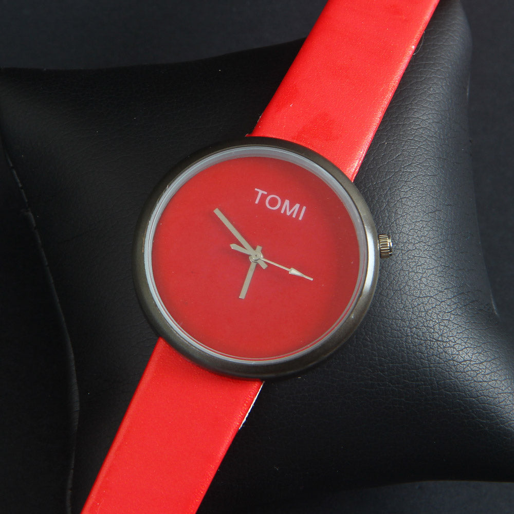 Red Strap Black Dial Wrist Watch