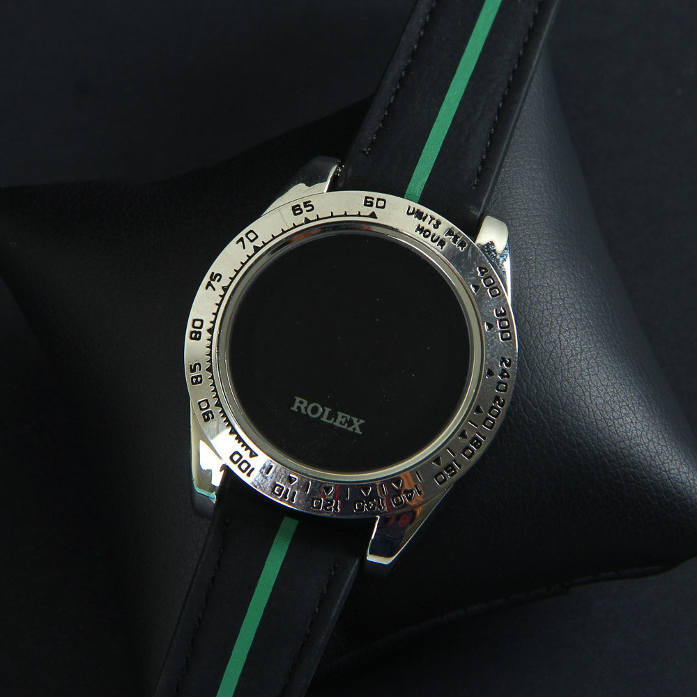 Men's LED Watch Silver Dial with Black & Green Straps