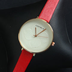 Red Strap Rosegold Dial Women Wrist Watch 1