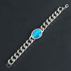 Mans Bracelet Silver Blue Stone