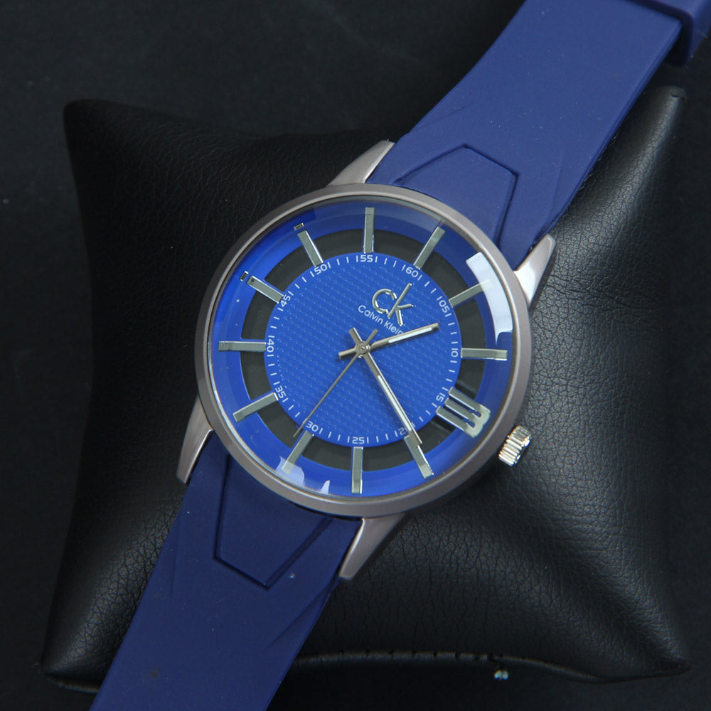 Mens Wrist Watch Blue Strap with Silver Dial 1